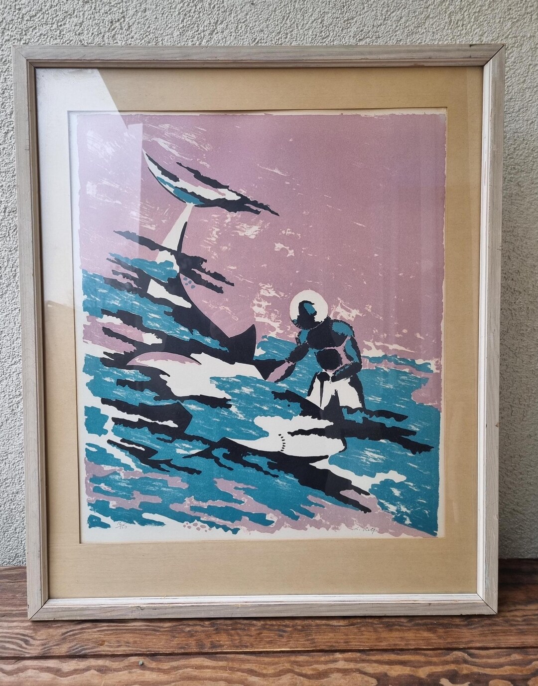 Lars Rolf Lars Rolf Sharks Color Lithograph Print- Framed Mid Century Modern ...