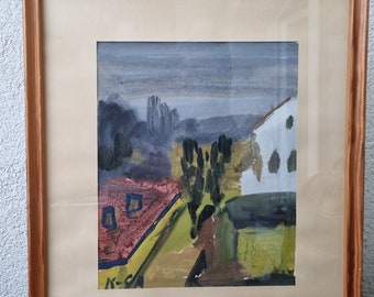 Swedish modern art by Karl Gustav Andersson , landscape, gouache 60s