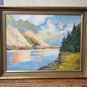 Bateau, paysage côtier, Huile sur carton, artiste suédois Gunnar Nerlund, années 67
