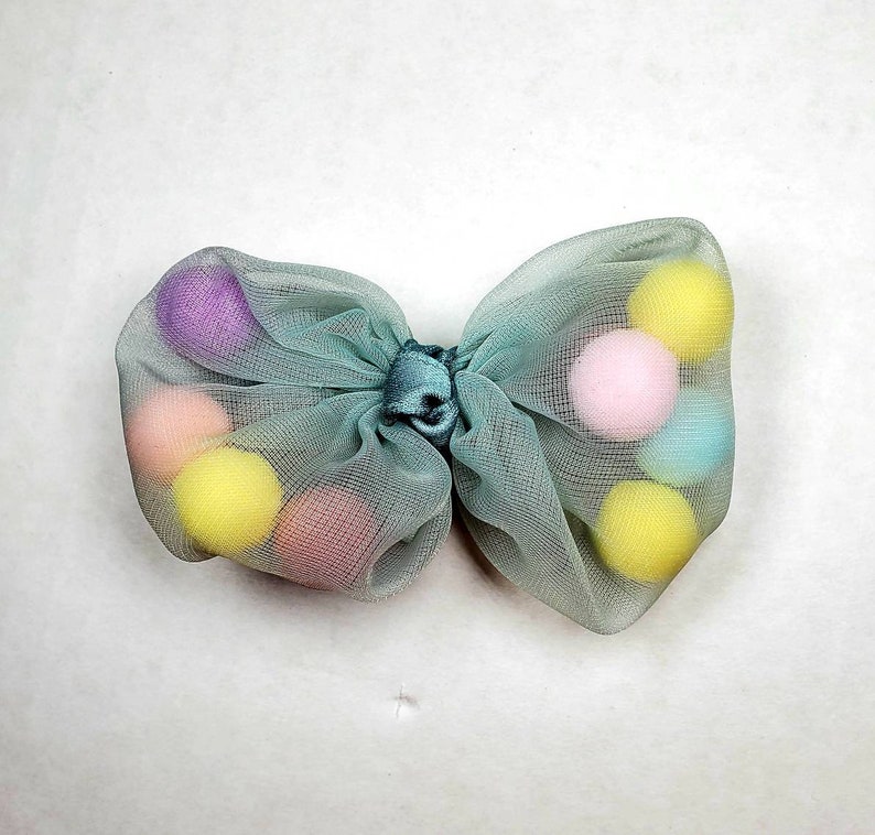 Colorful Pom Pom Hair Bow Clip cotton candy ball pom pom Handmade hair accessory