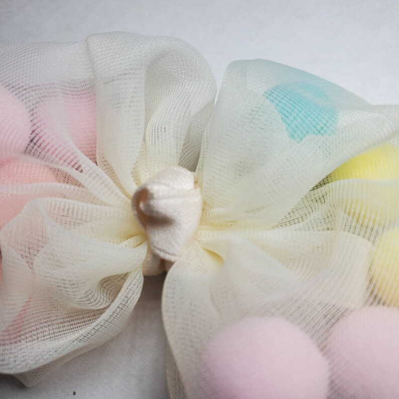 Colorful Pom Pom Hair Bow Clip cotton candy ball pom pom Handmade hair accessory
