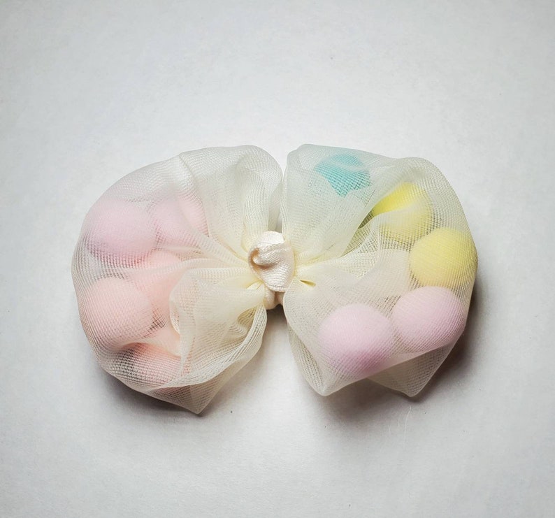 Colorful Pom Pom Hair Bow Clip cotton candy ball pom pom Handmade hair accessory