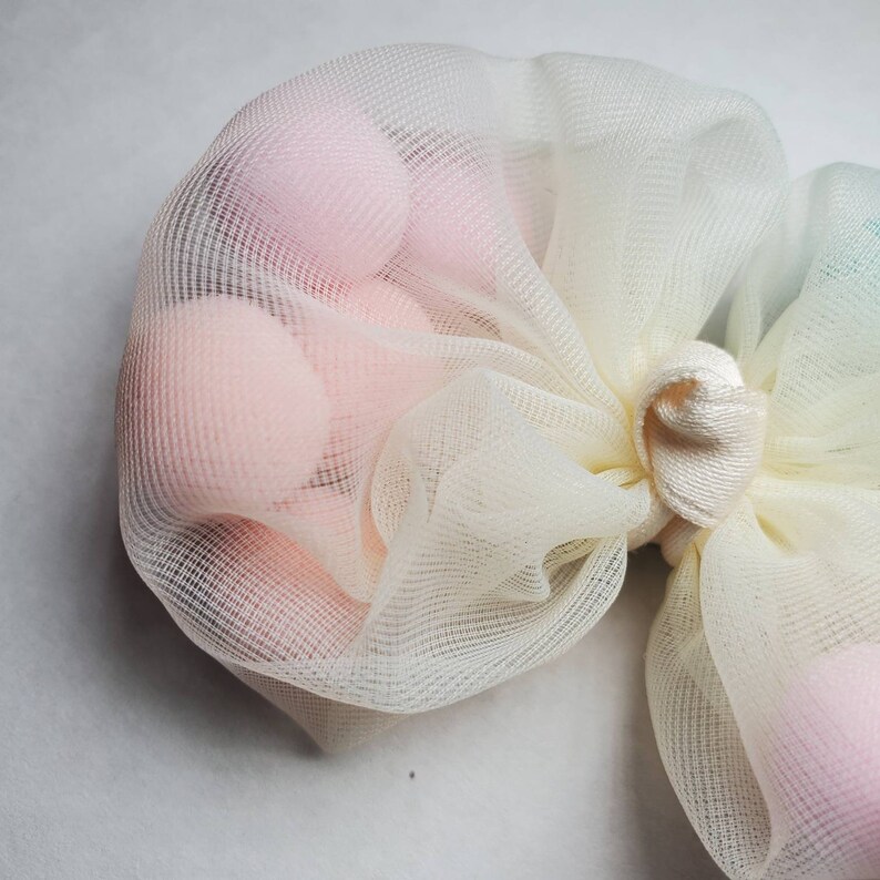 Colorful Pom Pom Hair Bow Clip cotton candy ball pom pom Handmade hair accessory