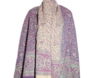 Luxury New purple beige FLORAL scarf shawl  PureYak Wool  paisley scarf Shawl Blanket Throws Large Shawl Travel Wrap Meditation Soft Shawl