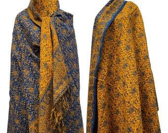 Blue yellow colour Scarf Yak Wool yoga blanket stole unisex study Wrap Meditation Soft soft warm Shawl special Gift for all