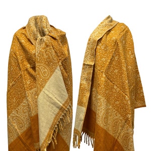 LUXURY HANDMADE MUSTARD floral Scarf Yak Wool comfortable scarf Shawl Blanket stole unisex Travel Wrap Meditation Soft Shawl special Gift