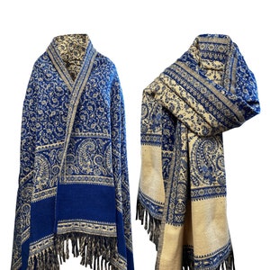 LUXURY HANDMADE soft BLUE floral Scarf Yak Wool comfortable scarf Shawl Blanket stole unisexTravel Wrap Meditation Soft Shawl special Gift