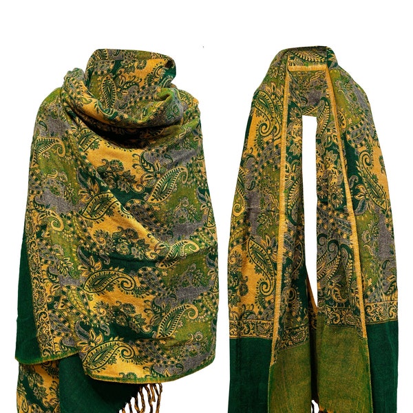 NEW LUXURY HANDMADE Green floral Scarf Yak Wool comfortable  scarf Shawl Blanket stole unisex Travel Wrap Yoga Mat  special Gift