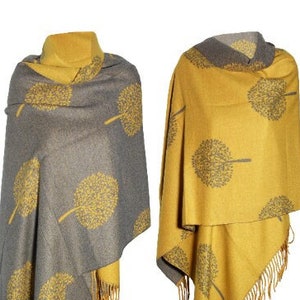 YELLOW GREY LUXURY Ultra soft scarf mulberry tree print reversible super soft winter shawl unisex trending scarf Xmas gift for him and her