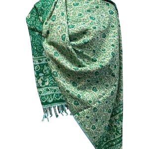 Green Beige COLOUR Floral Scarf Yak Wool Comfortable Shawl Stole Unisex ...