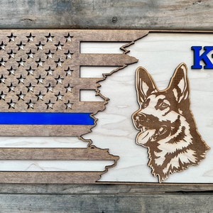 Tattered Police K9 Double Layered Flag - Law Enforcement Flag - Police Flag - Sheriff Flag - Wooden Flag - Police Officer Gift - Police K9