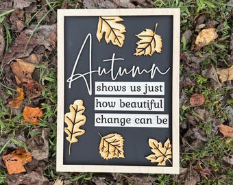 Wood Hand Painted Wall Art, Autumn Leaves Mantel Sign, Cozy Fall Vibes