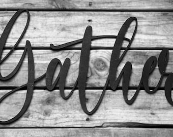 Gather Sign, Gather Wall Art, Farmhouse Wall Decor, Gather Wood Sign, Thanksgiving Decor, Word Sign, Kitchen Decor, Dining Room Decor