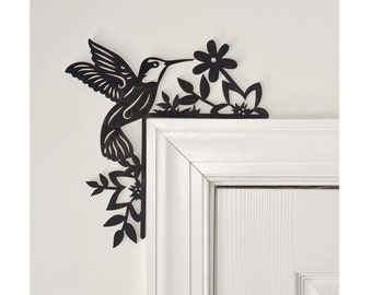 Black Wooden Hummingbird Door Frame Sitter, Window Trim Topper