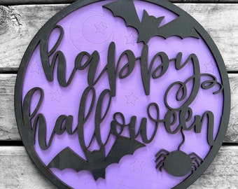 Round Happy Halloween Sign, Spooky Sign, Halloween Decor, Haunted Decor, Halloween Decorations, October 31st Sign