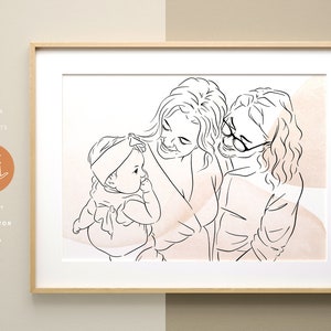 Custom Line Portrait from Photo, Mothers Day Gift, Family illustration, Art Gift for Mom, Personalized Portrait, Line Art image 3