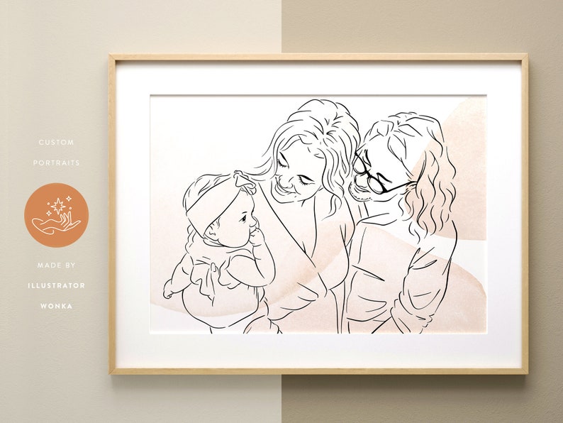 Custom Line Portrait from Photo, Mothers Day Gift, Family illustration, Art Gift for Mom, Personalized Portrait, Line Art image 3