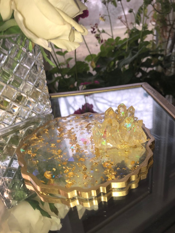 Clear & Gold Resin Crystal Jewelry Tray Organizer Perfume Etsy