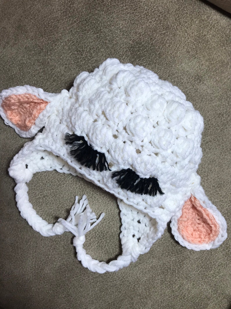 White Lamb Hat Newborn Gift Easter Lamb Hat Fluffy Lamb Hat Lamb Hat Baby Easter Hat Lamb Hat with Earflaps Baby Lamb Hat