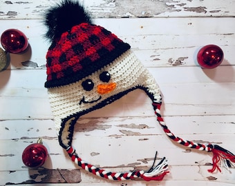 CROCHET PATTERN | Buffalo Plaid Children’s Snowman Hat Pattern | Crochet Hat Pattern | Kid's Hat | Pattern