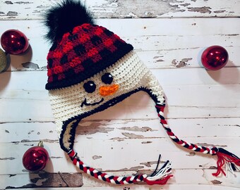 Kid's Snowman Hat | Children's Buffalo Plaid Snowman Hat | Christmas Hat | Winter Hat