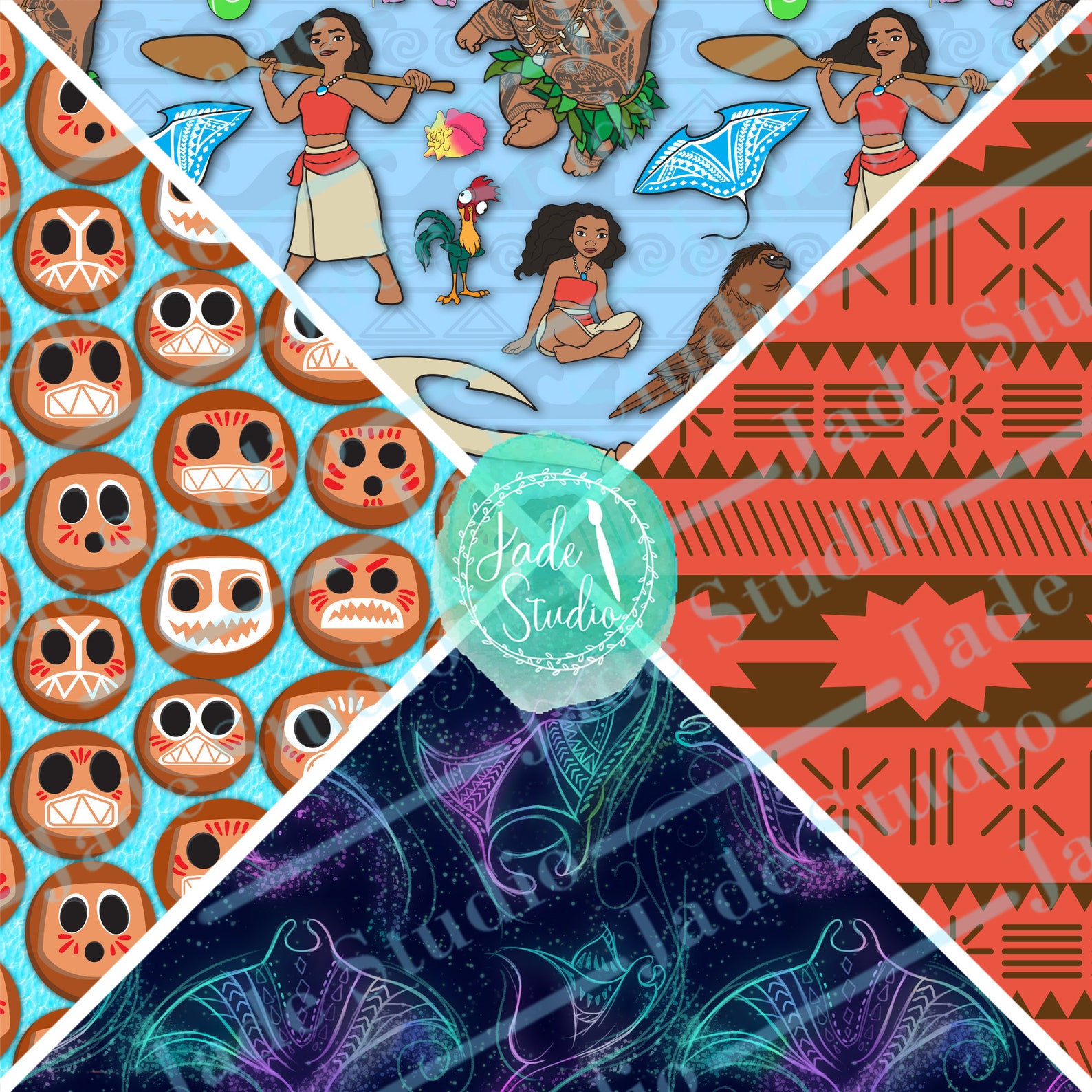 Moana 6 Digital Design Set Background Designs Seamless Pattern Etsy