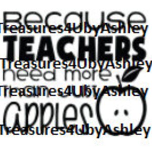 Könnte beinhalten: Schwarzweißes Grafikdesign mit dem Text "Because teachers need more apples". Die Grafik enthält einen schwarzen Apfel mit einem Blatt und einem lächelnden Gesicht.