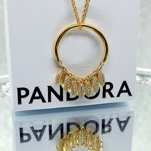 Pandora Limited Edition Circle of Seeds Feather Necklace Adjustable Gold Chain 367683CZ