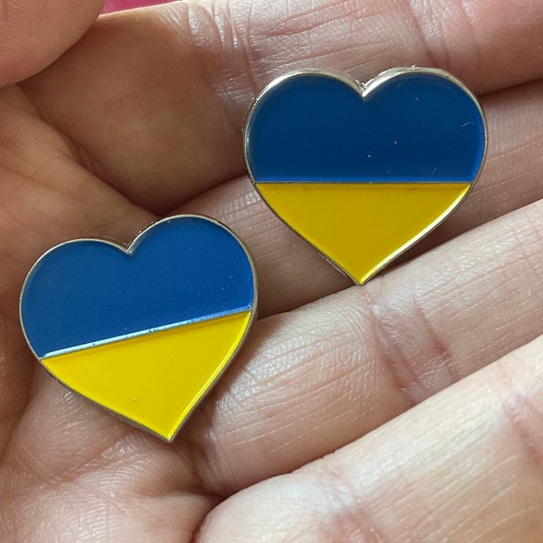 Badges à épingles Ukraine - support pour l'Ukraine - badge coeur Ukraine - badges à épingles émail - pack de 2