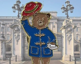 Paddington pin badge - enamel pin badge beautiful badge in the style of Queen Elizabeth favourite character paddington bear United Kingdom