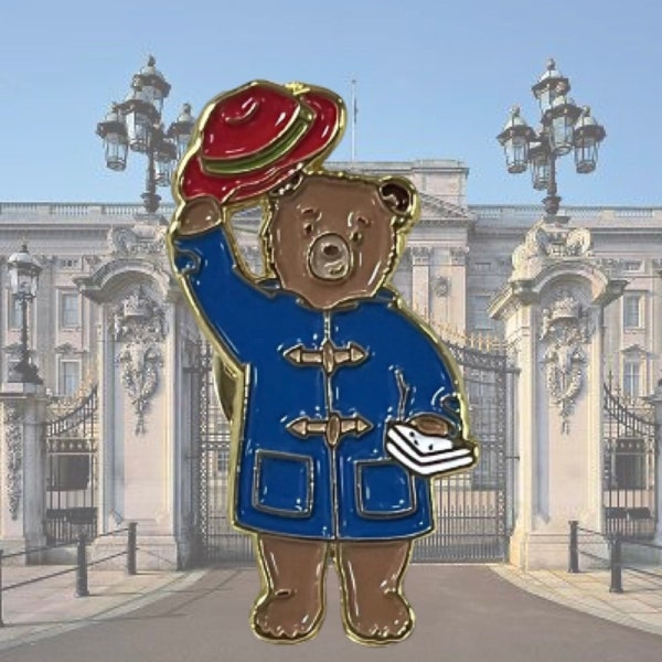 Paddington pin badge - enamel pin badge beautiful badge in the style of Queen Elizabeth favourite character paddington bear United Kingdom