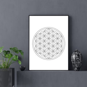 Flower of life poster, printable poster, digital file, sacred geometry wall art, minimalist, meditation, geometric pattern, wall art prints