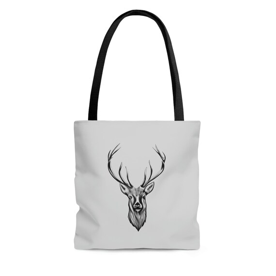 Tote bag deer print reindeer printed bag buck deer head print deer drawing print aesthetic tote bag shopping bag weekend bag