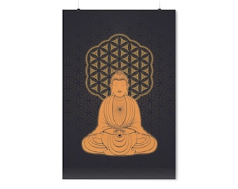 Buddha meditation wall art print - Zen wall art print - home décor / yoga studio flower of life background Premium Matte vertical posters