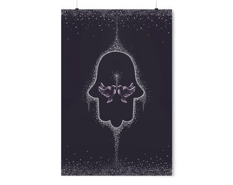 Hamsa purple dot art mystic evil eye protection hand original print - peace - couple love protection - Premium Matte vertical posters