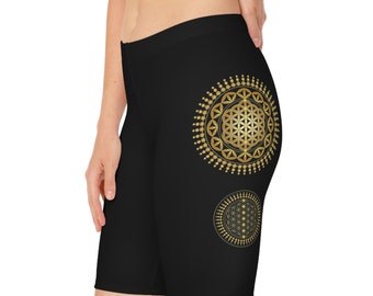 spandex noir fleur de vie imprimé shorts d’entraînement - vêtements de sport - shorts de vélo pour femmes - leggings de yoga - vêtements de festival