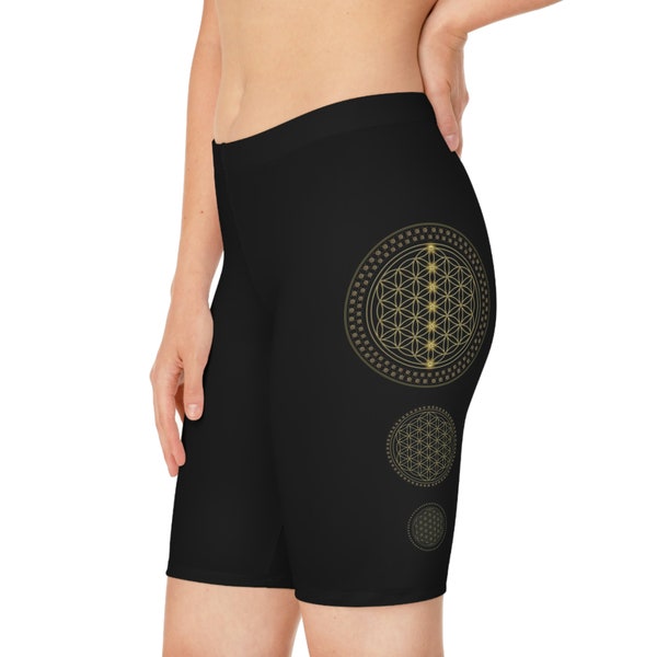 Workout Shorts flower of life design - Gym Clothes - Women's Bike Shorts  - love love love - High Waist Shorts,