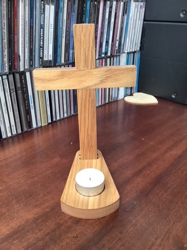 Christian cross with candle holder base image 1