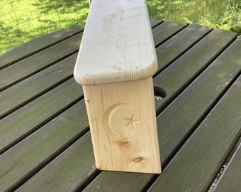 Folding meditation/prayer stool with Crescent and star carving on both legs