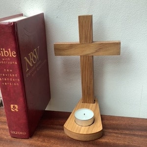 Christian cross with candle holder base image 2