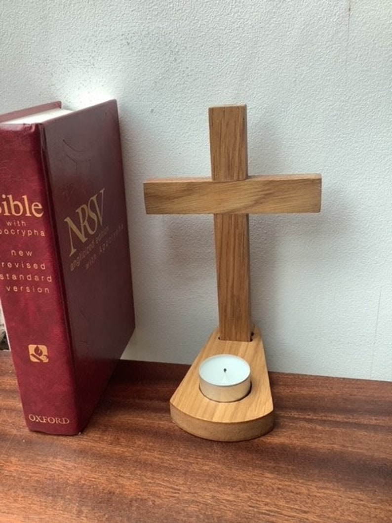Christian cross with candle holder base image 2