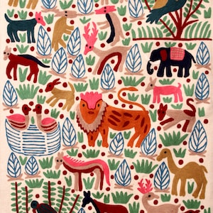 Free Shipping/ Rug Hand Made Hand Embroidered Floor Wall Rug Animal Themed  "Jungle Frolic"