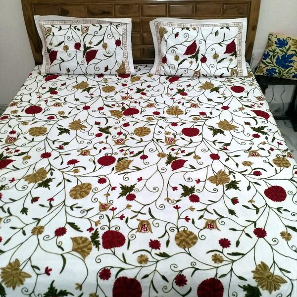 Hand Embroidered King Duvet Cover Etsy