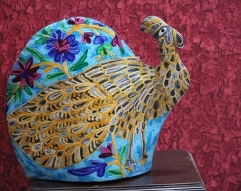 Free Shipping/ Peacock Quilted Tea Cozy/Embroidered