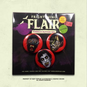 American Werewolf in London Button Set (3-Pack) | Horror Movie Pins | Werewolf Transformation | 80s Horror Collectible Gift