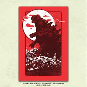 Vintage Godzilla Poster – 2014 Alternative Movie Art Print, Retro Kaiju Wall Art, Horror Sci-Fi Decor