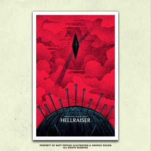 Hellraiser Poster – Vintage Alternative Horror Wall Art – Retro Movie Poster Featuring Pinhead – Clive Barker Inspired Dark Decor