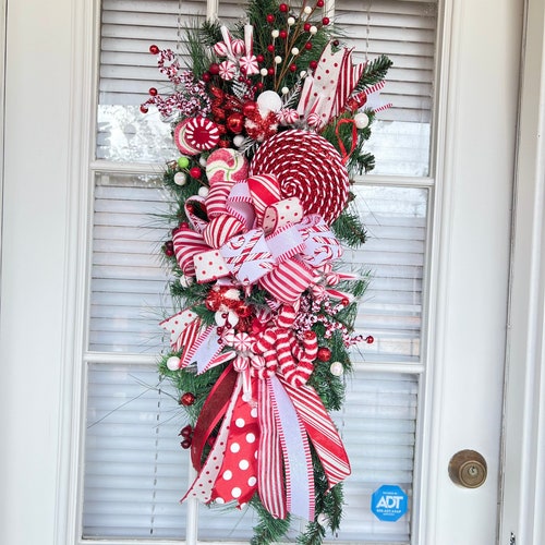 Candy Cane Themed Christmas Tree Topper With XL Bow Whimsical - Etsy