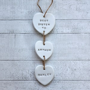 Best Sister Gift, Hanging Heart Clay Decoration, Gift for Sister, Sister Birthday Gift, Personalised sister Gift, Family Wall Hanging