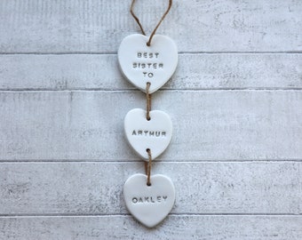 Best Sister Gift, Hanging Heart Clay Decoration, Gift for Sister, Sister Birthday Gift, Personalised sister Gift, Family Wall Hanging
